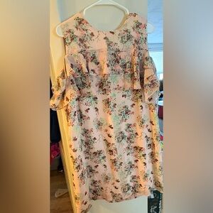 Tahari Floral Off-Shoulder Ruffle Dress - Blush Mint Floral